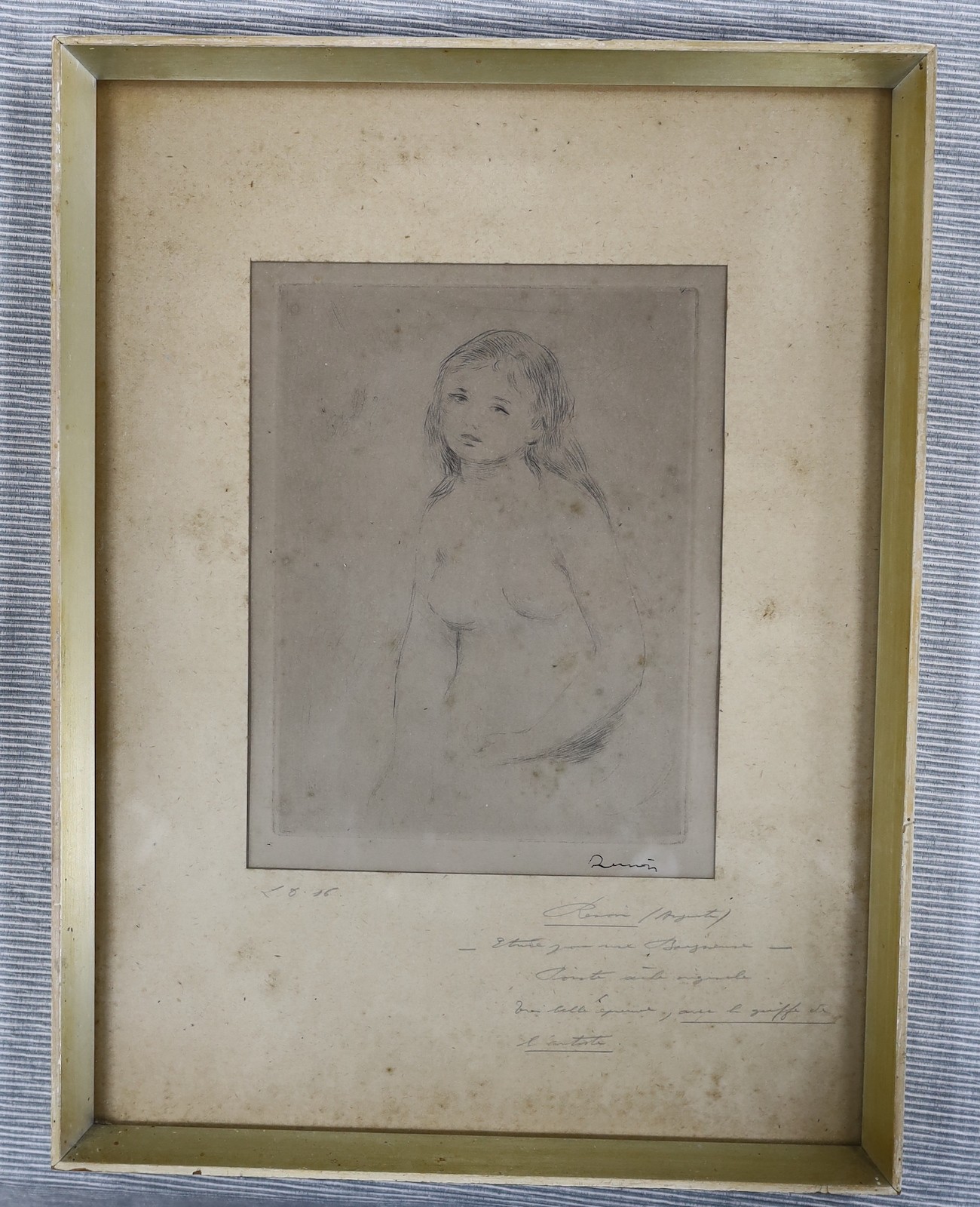 French school, etching, portrait of a young female, signed with an indistinguishable inscription, 23 x 17cm